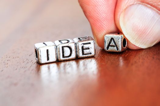 idea concept business marketing letters placed on a desk in precious wood