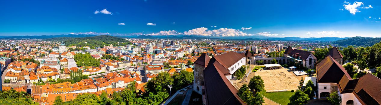 City of Ljubljana aerial panoramic view, capital of Slovenia