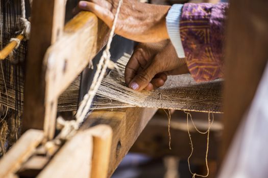 Traditional weaving loom for carpets in Myanmar (Burma)