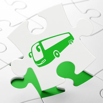Tourism concept: Bus on White puzzle pieces background, 3D rendering
