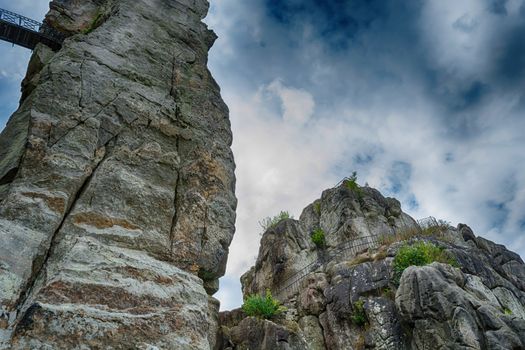 The Externsteine, striking sandstone rock formation in the Teutoburg Forest, Germany, North Rhine Westphalia