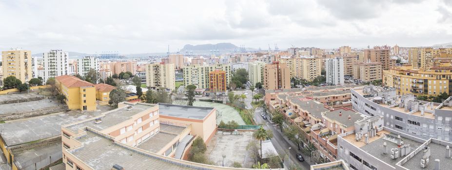 Panoramic view of Algeciras, the port and the rock of gibraltar, Cadiz, Spain