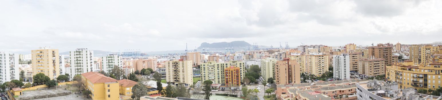 Panoramic view of Algeciras, the port and the rock of gibraltar, Cadiz, Spain