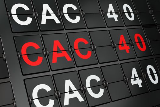 Stock market indexes concept: CAC 40 on airport board background, 3D rendering 
