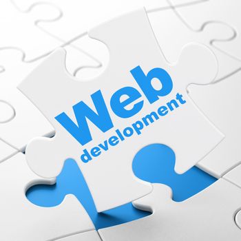 Web design concept: Web Development on White puzzle pieces background, 3D rendering