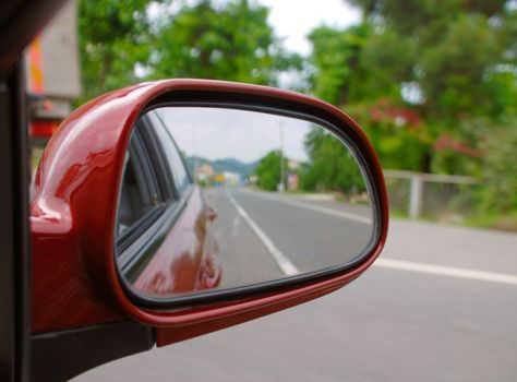View of the car side mirror.