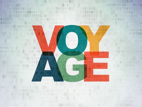 Travel concept: Painted multicolor text Voyage on Digital Data Paper background
