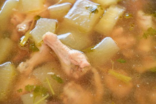 Chicken and winter melon with preserved lime soup, Thai food.