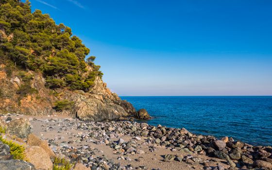 The Ligurian Coast between Varazze and Cogoleto,the stones beach typical of Ligurian coast.