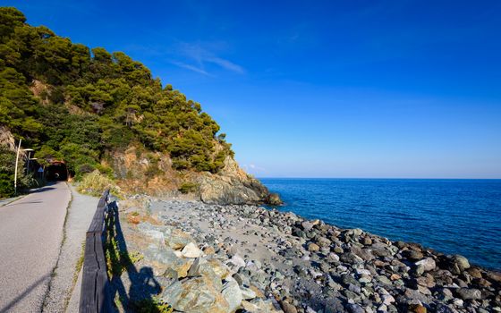 The Ligurian Coast between Varazze and Cogoleto, at left the famous road "Europe waterfront " only on foot or by bicycle.
