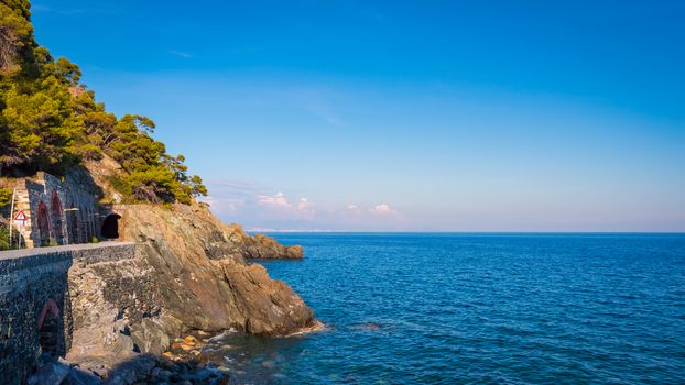 The Ligurian Coast between Varazze and Cogoleto, at left the famous road "Europe waterfront " only on foot or by bicycle.