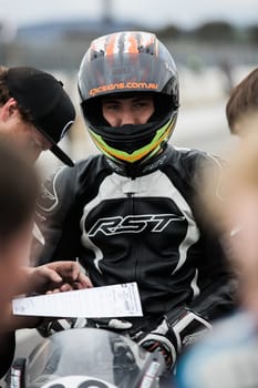 MELBOURNE/AUSTRALIA - OCTOBER 1, 2016: Supersport rider Jake Pruiti getting ready for qualifying at the YMF Australian Superbiike Championshihp Round 6 at Winton Raceway, October 1, 2016.