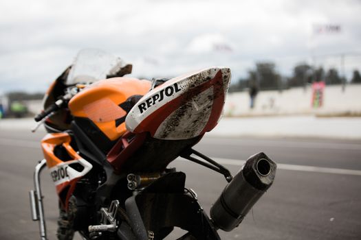 MELBOURNE/AUSTRALIA - OCTOBER 1, 2016: Repsol Triumph's entry, Mark Chiodo (12) after a major crash on turn 10 at the YMF Australian Superbiike Championshihp Round 6 at Winton Raceway, October 1, 2016.