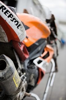 MELBOURNE/AUSTRALIA - OCTOBER 1, 2016: Repsol Triumph's entry, Mark Chiodo (12) after a major crash on turn 10 at the YMF Australian Superbiike Championshihp Round 6 at Winton Raceway, October 1, 2016.