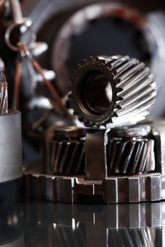 Machinery concept. Set of various gears closeup as background