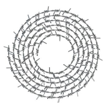 Spiral barbed wire front view 3D render illustration isolated on white background