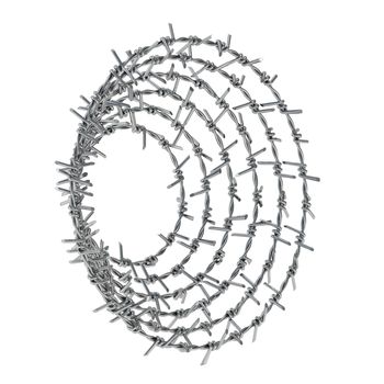 Spiral barbed wire side view 3D render illustration isolated on white background