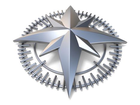 Metallic compass rose 3D render illustration isolated on white background