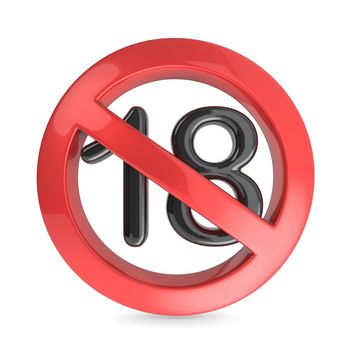 Adults only content prohibition sign. 3D render illustration isolated on white background