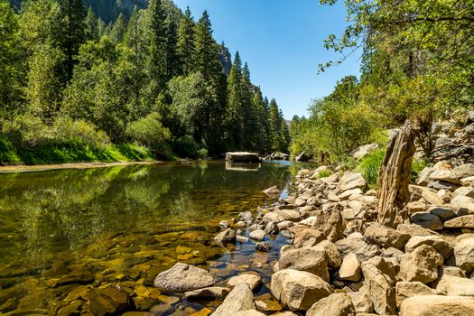 The Merced River in Yosemite Valley as it flows from the Sierra Nevada to the San Joaquin Valley.