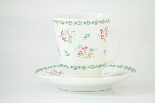 Beautiful white coffee cup and saucer bone china isolated on white