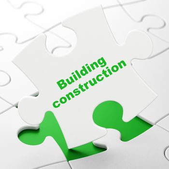 Constructing concept: Building Construction on White puzzle pieces background, 3D rendering