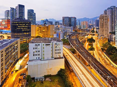 Hong Kong downtown , kwun tong District  at night