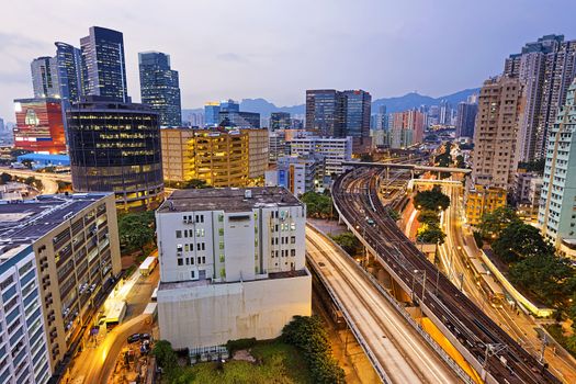 Hong Kong downtown , kwun tong District  at night