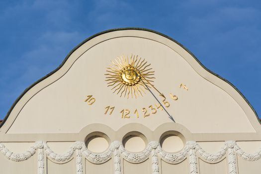 Sundial clock in Essen-Kettwig on a house facade