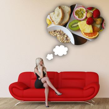 Woman Craving Breakfast and Thinking About Eating Food