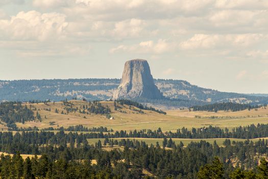 Devils Tower viewed from several miles away in Wyoming.