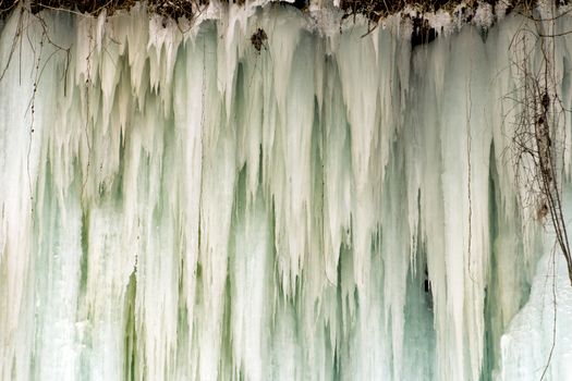 Layers of ice at Minnehaha Falls in Winter.