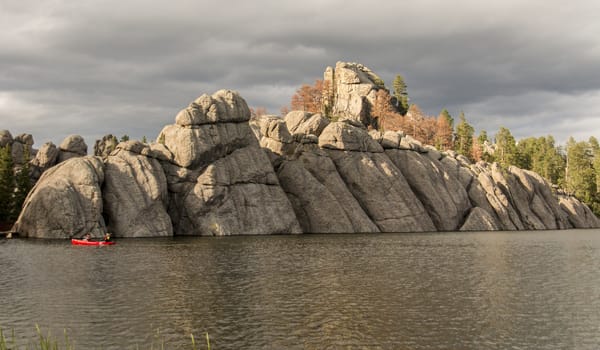 An unusual rock formation on the bank of Sylvan Lake in South Dakota.