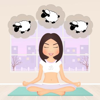 illustration of woman falls asleep during yoga