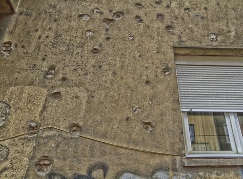 Sarajevo wall with shell impact from the war