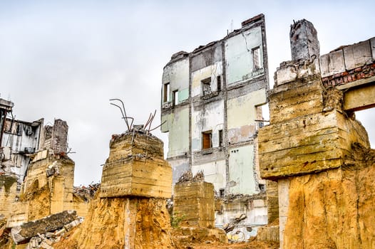 Pieces of Metal and Stone are Crumbling from Demolished Building Floors