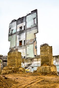 Pieces of Metal and Stone are Crumbling from Demolished Building Floors