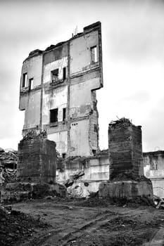Pieces of Metal and Stone are Crumbling from Demolished Building Floors