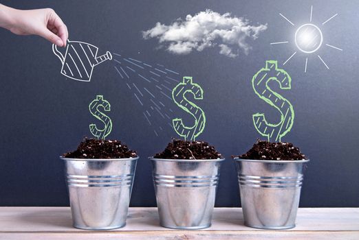 Different phases of business growth sketched on a chalkboard 