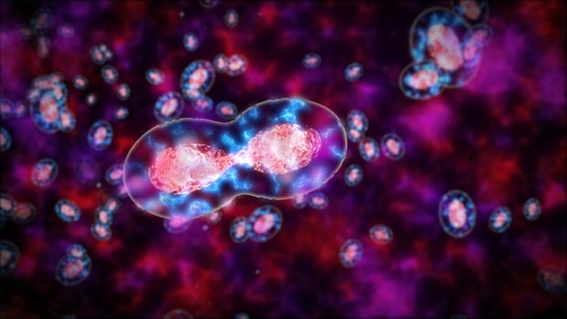 Closeup of Abstract Cells or bacterias or germs under a microscope. 3d rendering.