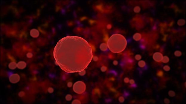 3d rendering of red cell in front and other red cells in background.