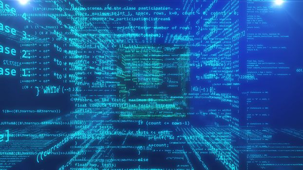 Abstract 3d rendering of Data Code Digital Technology.