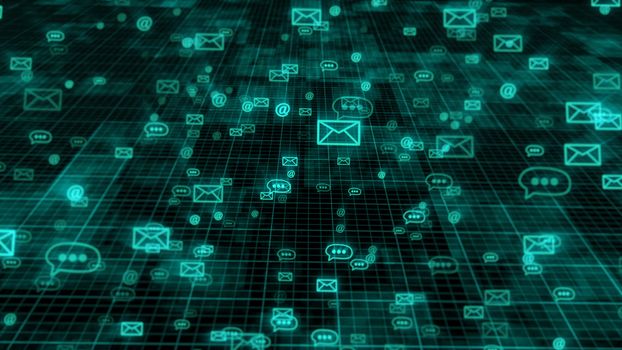 3d illustration of internet message technology on a dark backdrop.