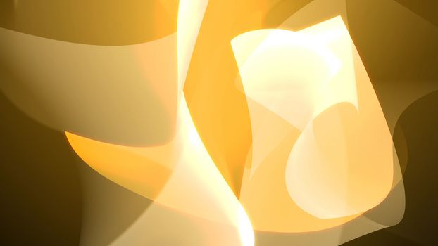 Yellow abstract backdrop with bend and twist shapes mixing each other. 3d illustration.