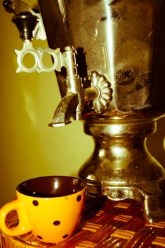old samovar teapot Cup tableware tea gold
