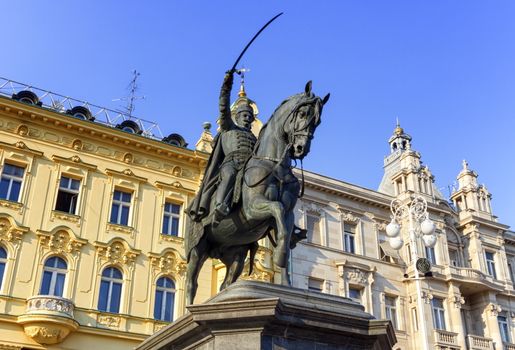Statue in Ban Jelacic square by day, Zagreb, Croatia
