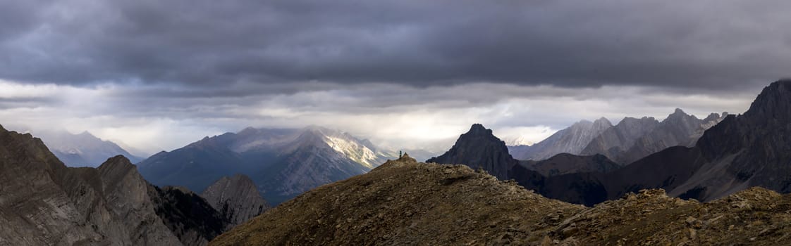 Panorama from the peak of pokaterra ridge in the rockies hiking