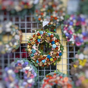 Christmas decorations in Budapest Christmas market.