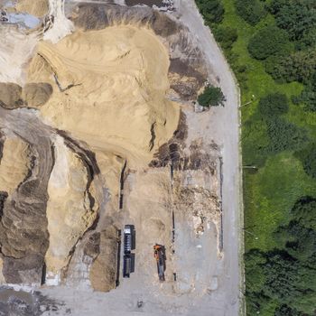 Aerial view over the sandpit. Industrial place in Poland.