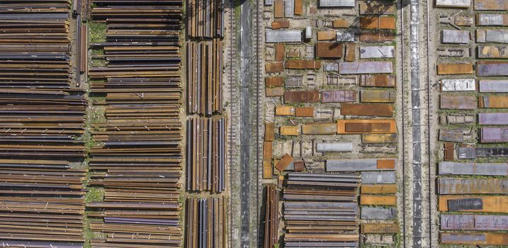 Industrial storage place, view from above. Steel elements.